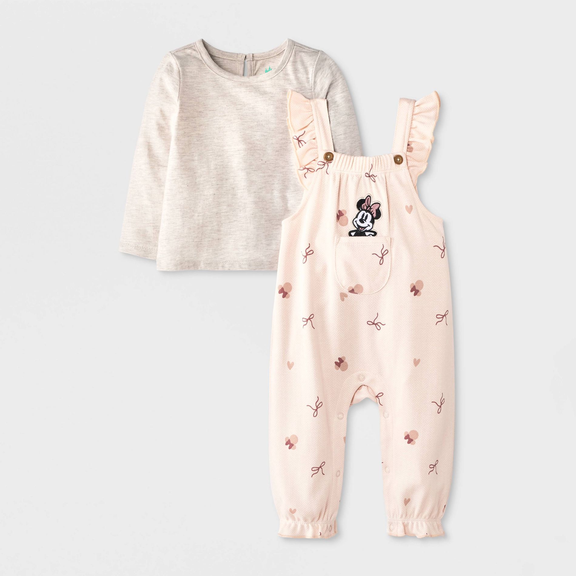 Baby Girls' 2pc Disney Minnie Mouse Long Sleeve Top and Overalls Set - Pink