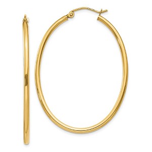 Black Bow Jewelry 2mm x 48mm Polished 14k Yellow Gold Classic Oval Hoop Earrings - 1 of 4