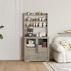 Farmhouse Bakers Rack with Charging Station & Glass Door Cabinet, Rustic Wood Coffee Hutch, Microwave Stand with 3 Open Shelves - 2 of 4