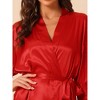 cheibear Women's Satin One Piece Pajama Silky 3/4 Sleeves Tie Waist Loungewear Robes - 4 of 4