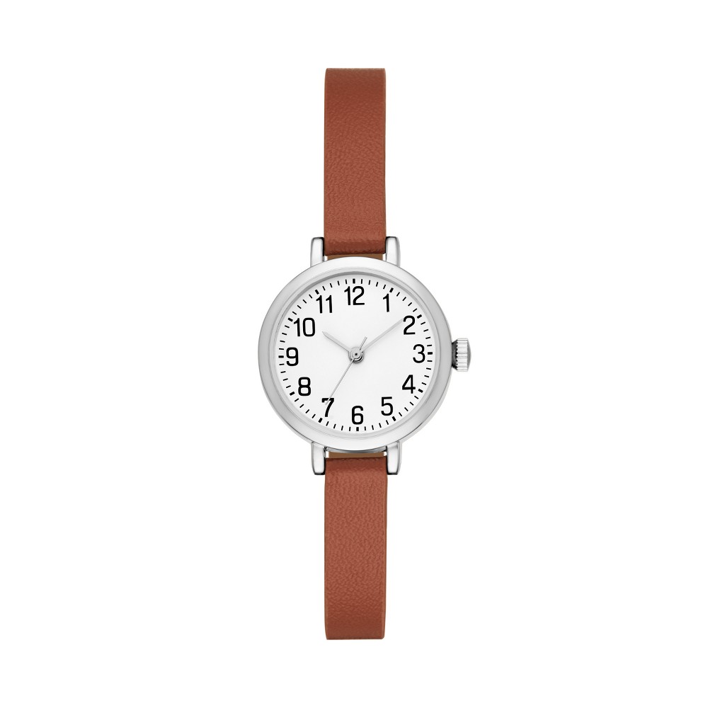 Photos - Wrist Watch Women's Strap Watch - A New Day™ Silver/Brown