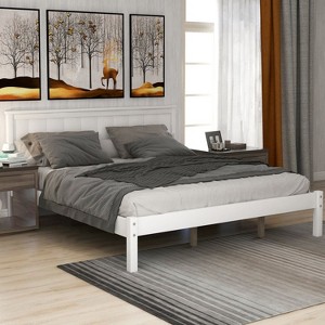 Streamdale Platform Bed Frame with Headboard, Wood Slat Support, No Box Spring Needed, Queen, White - 1 of 4