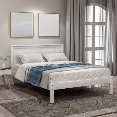 Twin Size Platform Bed Frame with Headboard, Wood Slat Support Pine Wood Platform Bed, No Box Spring Needed for Bedroom