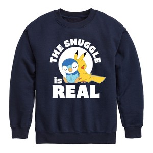 Boys' - Pokémon - The Snuggle Is Real Pikachu And Piplup Graphic Long Sleeve Fleece Sweatshirt - 1 of 4