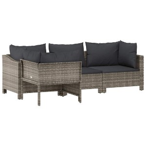 vidaXL Patio Lounge Set - 4 Pieces, Gray Poly Rattan, with Cushions, Durable, Weather-Resistant, Easy Assembly, Elegant and Contemporary Design - 1 of 4