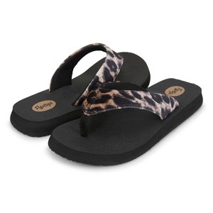 Women's Ella Yoga Mat Animal Print Velour Flip Flop - 1 of 4