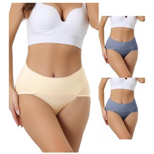 Allegra K Women's High-Waisted Stretch Tummy Control Breathable Comfortable Briefs 3 Packs - 1 of 4