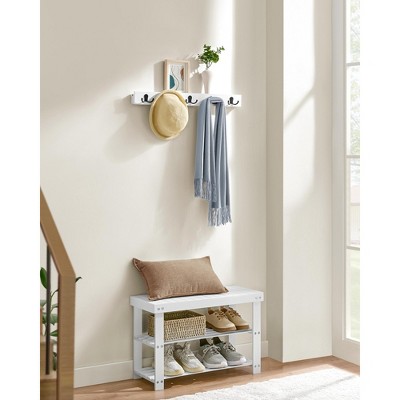 SONGMICS Shoe Rack Bench, Hall Tree with Bench, Coat Rack Shoe Bench Set, 3-Tier Bamboo Shoe Rack, for Entryway, Hallway, Bedroom
