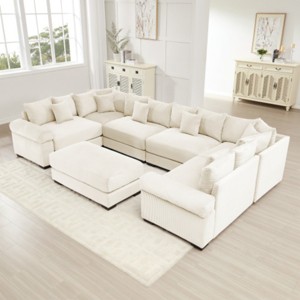 Oversized Modular Corduroy Sectional Sofa with Extra-Wide Armrests, Convertible 6-Seat Cloud Couch for Living Room or Bedroom-The Pop Home - 1 of 4