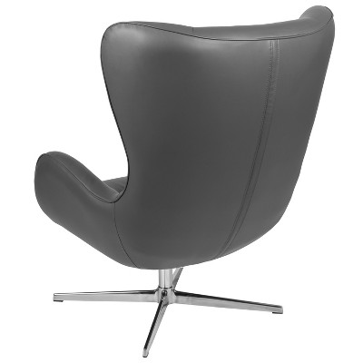 Gray LeatherSoft Retro Swivel Wing Accent Chair with Aluminum Base