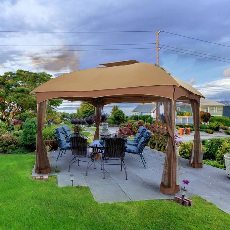 10&#39; x 12&#39; Outdoor Garden Gazebo with Skirts Tent Canopy Beige - Captiva Designs, 1 of 12