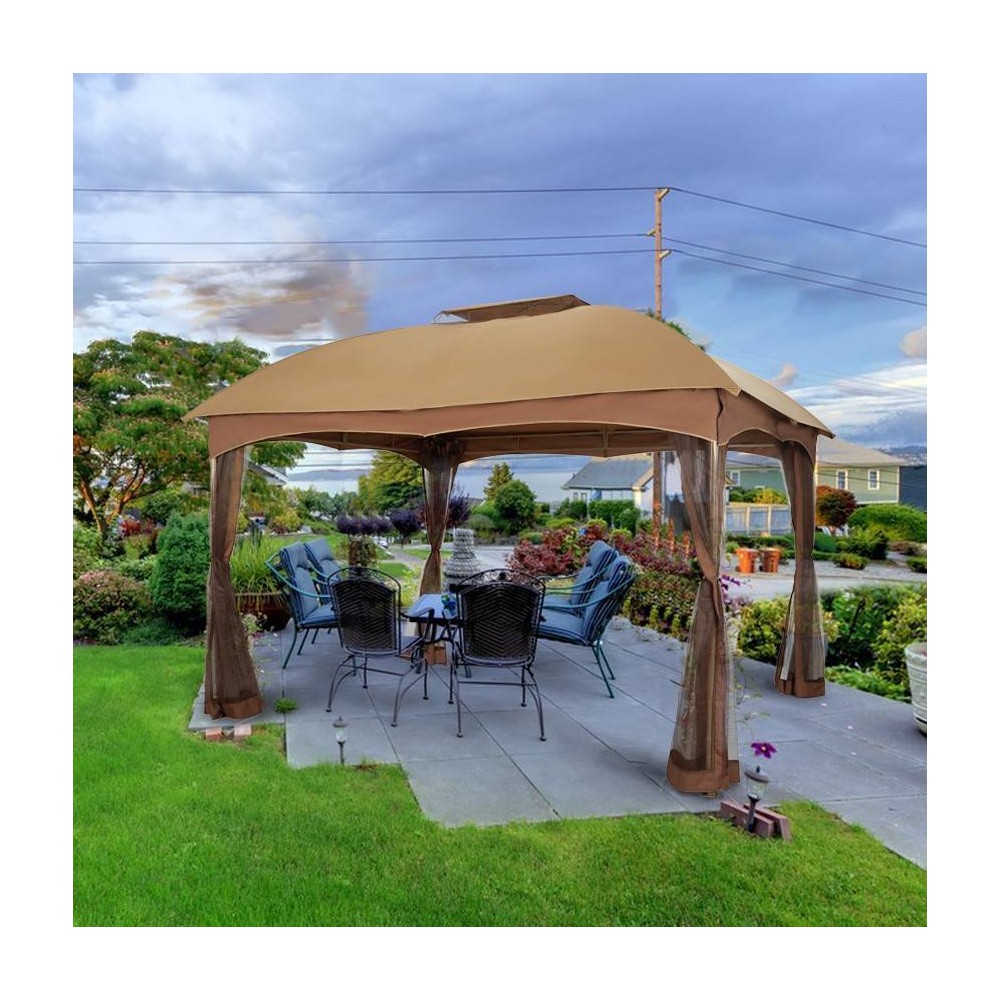 10' x 12' Outdoor Garden Gazebo with Skirts Canopy Beige - Captiva Designs: UV Coated, Water-Resistant Patio Structure