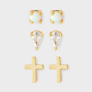 14K Gold Plated & Cubic Zirconia Tear Drop Polished Cross Flat