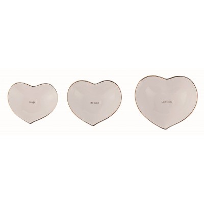 Transpac Dolomite 5.75 in. Off-White Valentines Day Heart Trinket Dish Set of 3