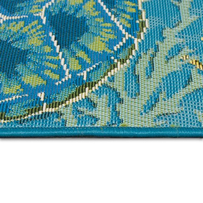Ocean Blue Rectangular Synthetic Non-slip Washable Rug