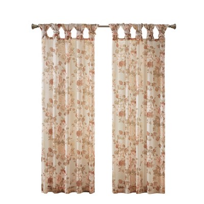 LIVN CO. Floral Printed Voile Sheer Twist Tab Top Curtain Panel, Blush 50x95"
