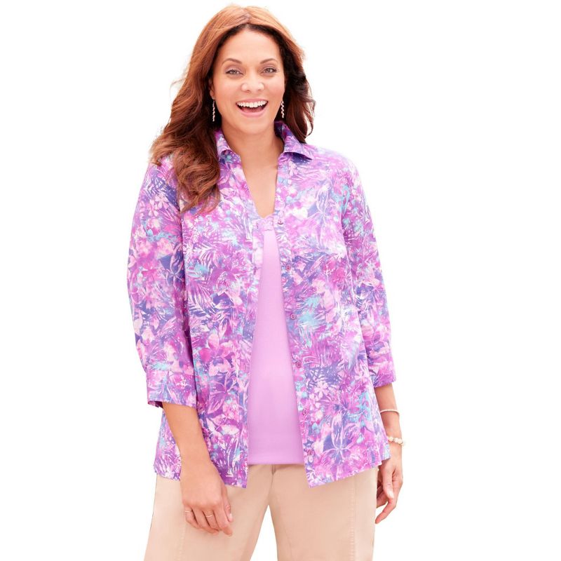 Catherines Women's Plus Size Print Buttonfront Shirt, 1 of 2