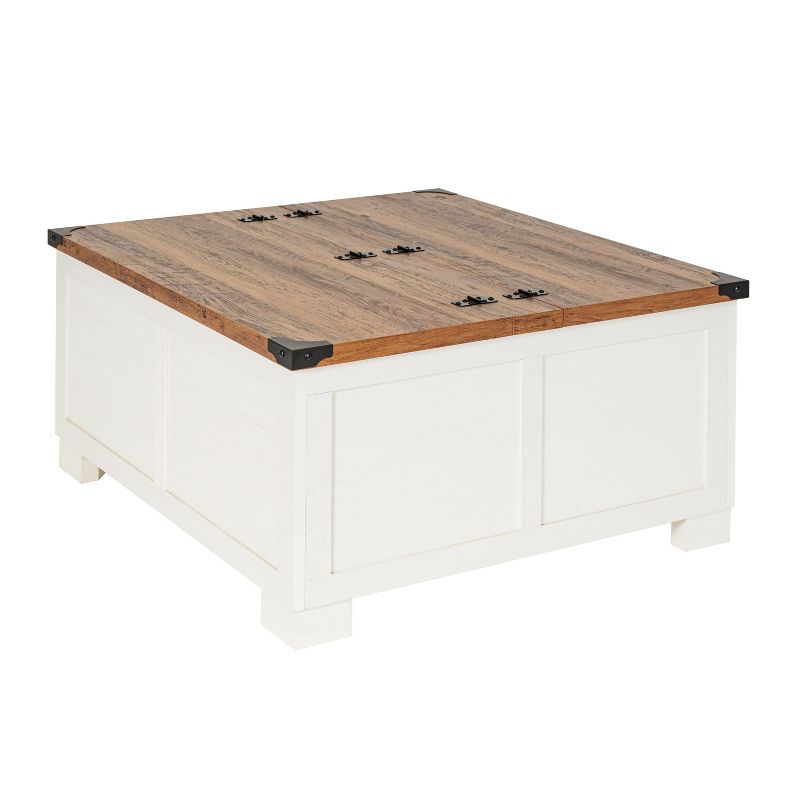 Emma and Oliver Farmhouse Coffee Table with Clamshell Style Hinged Table Top and Hidden Storage, 1 of 13