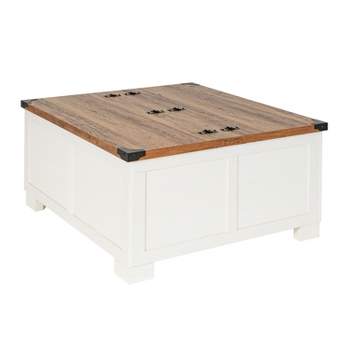 Emma and Oliver Farmhouse Coffee Table with Clamshell Style Hinged Table Top and Hidden Storage
