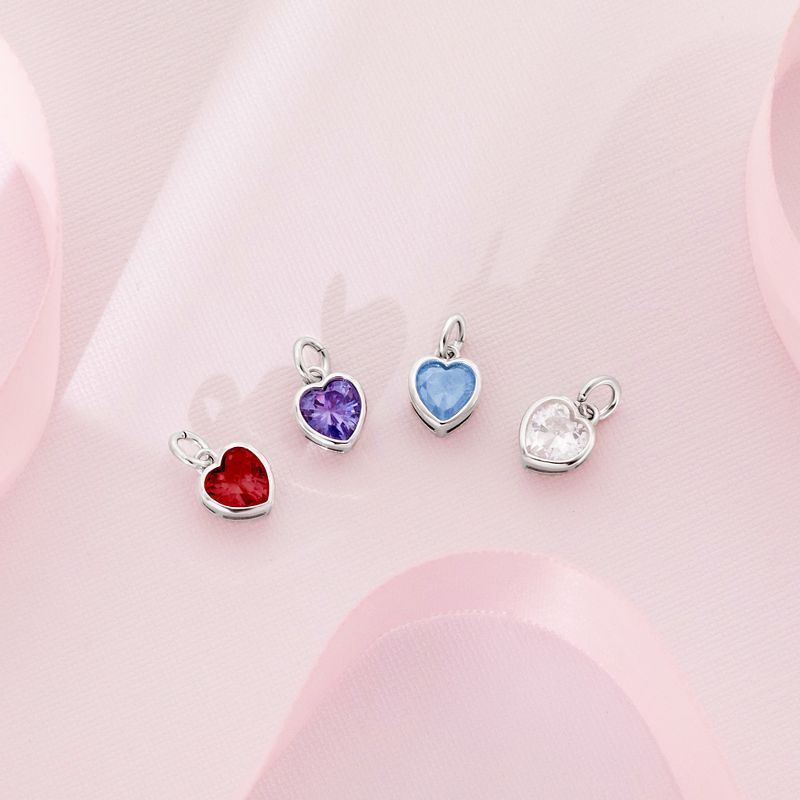 Girls' CZ Birthstone Heart Sterling Silver Charms - In Season Jewelry, 4 of 5