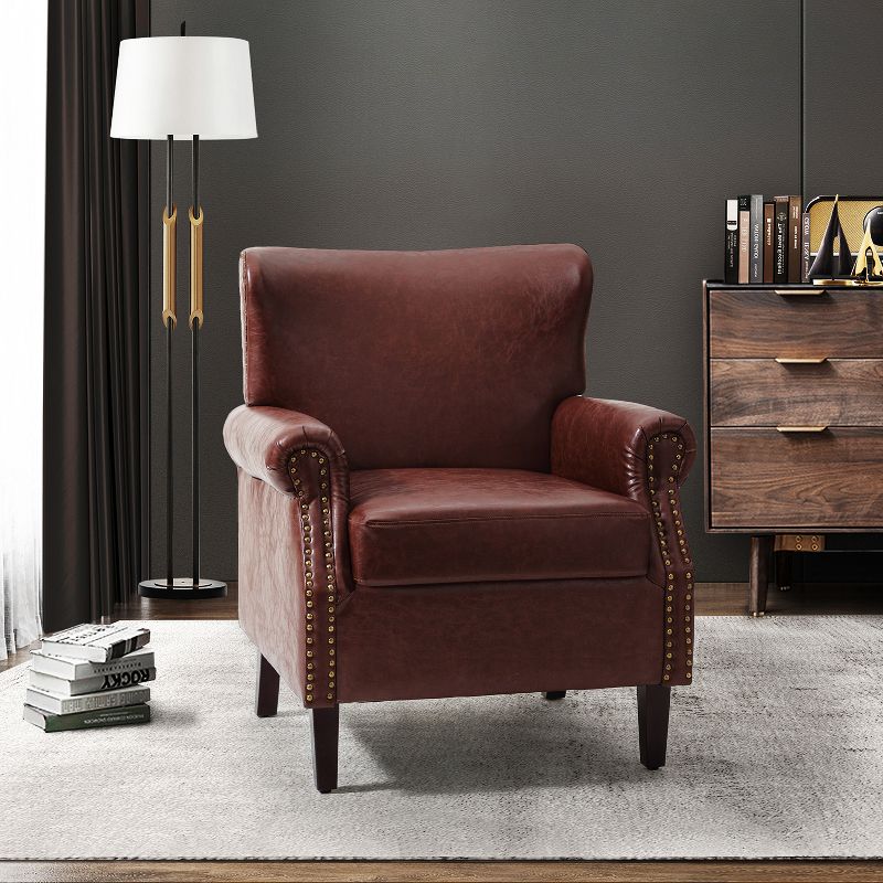 Enzo Comfy Traditional Vegan Leather Armchair with Rolled Arms | KARAT HOME, 1 of 11