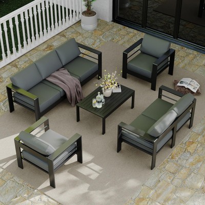 GustoWave 7 Seats Aluminum Patio Furniture Set, Modern Outdoor Conversation Set Sectional Sofa with Upgrade Cushion and Coffee Table