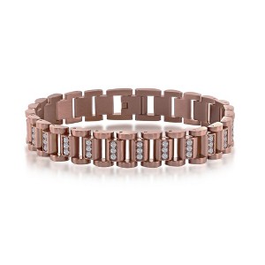 Metallo Mens Stainless Steel Linked CZ Bracelet - Copper Plating - Brown - 8.5 Inch - 1 of 4