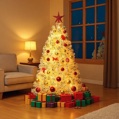Pre-Lit Artificial Christmas Tree with LED Lights, 8 Lighting Modes, Foldable Stand & Foot Pedal Switch, Holiday Decoration