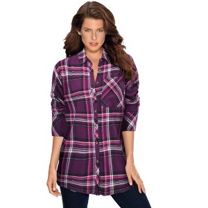 Roaman's Women's Plus Size Plaid Flannel Tunic - 1 of 4