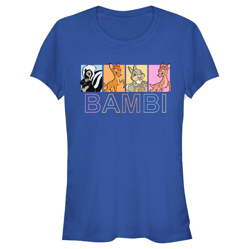 Juniors Womens Bambi Faline, Thumper & Flower Character Boxes T-Shirt, 1 of 5