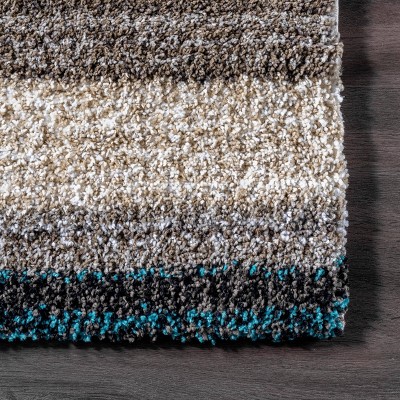 Handmade Tufted Striped Blue Multi Shag Area Rug - 4'x6'