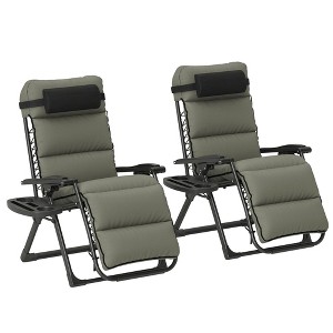 Outsunny Zero Gravity Lounge Chair Set of 2 Reclining Folding Outdoor Lounge Chairs with Cushion, Headrest, and Side Tray for Patio, Beach - 1 of 4