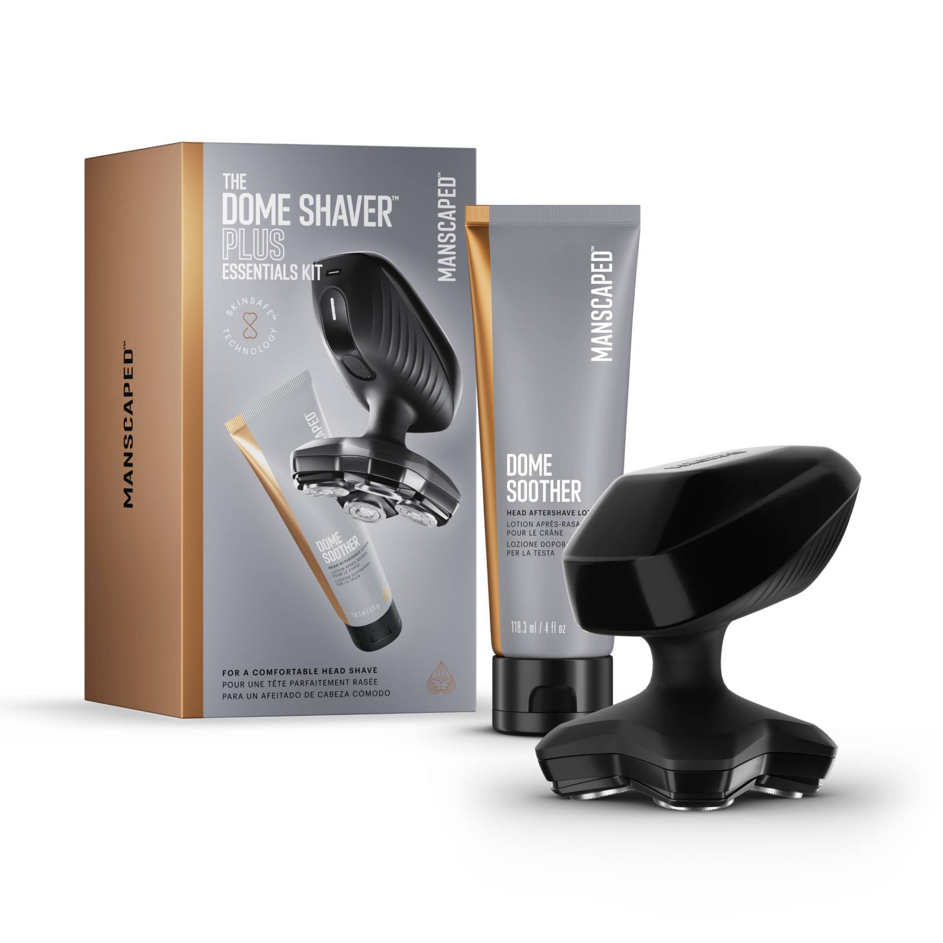 Manscaped Dome Shaver Plus Essentials Kit: Battery Powered, Rotary Electric, 1 Speed, Head Application