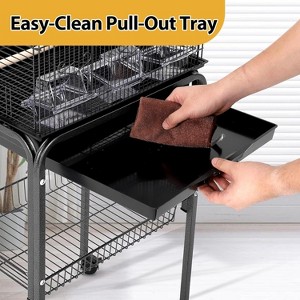 Multi-Level Rolling Bird Cage w/ Storage Shelf: 59.8" Metal Parrot Cage, 4 Doors, Removable Tray, Perches, Bowls, Detachable Stand - 1 of 4