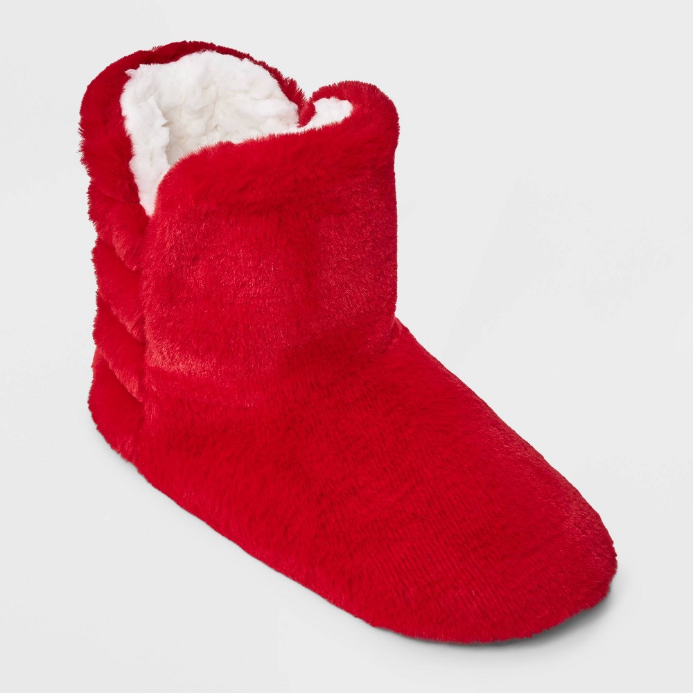 Women's Quilted Faux Fur Booties with Grippers - Auden™ Red S/M