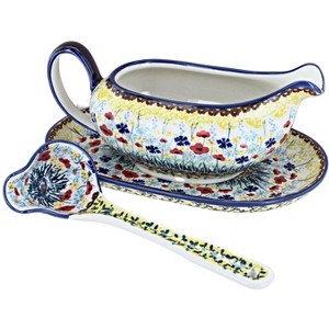 Blue Rose Polish Pottery S119 Manufaktura Gravy Boat Plate & Ladle - 1 of 1