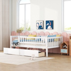 NicBex Twin/Full Size Daybed Wood Bed Frame with 2 Drawers and Fence Guardrails for Children,Boys,Girls - 1 of 4