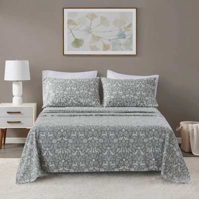 NicBex 4 Pieces All Size Pure Cotton Flannel Plant Printed Flat Sheet Set Bedding Set,OEKO-TEX Certified,Machine Washable