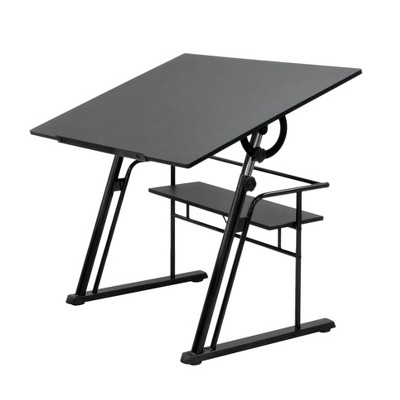Contemporary Black Wood Adjustable Drafting Table with Storage