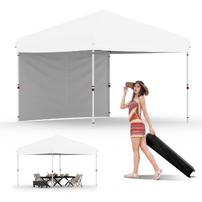 10x10 Pop Up Canopy with 1-Sidewall, Outdoor Tent with Portable Roller Bag - 3 Adjustable Height, 4 Weight Bags for Garden, Sports, Beach