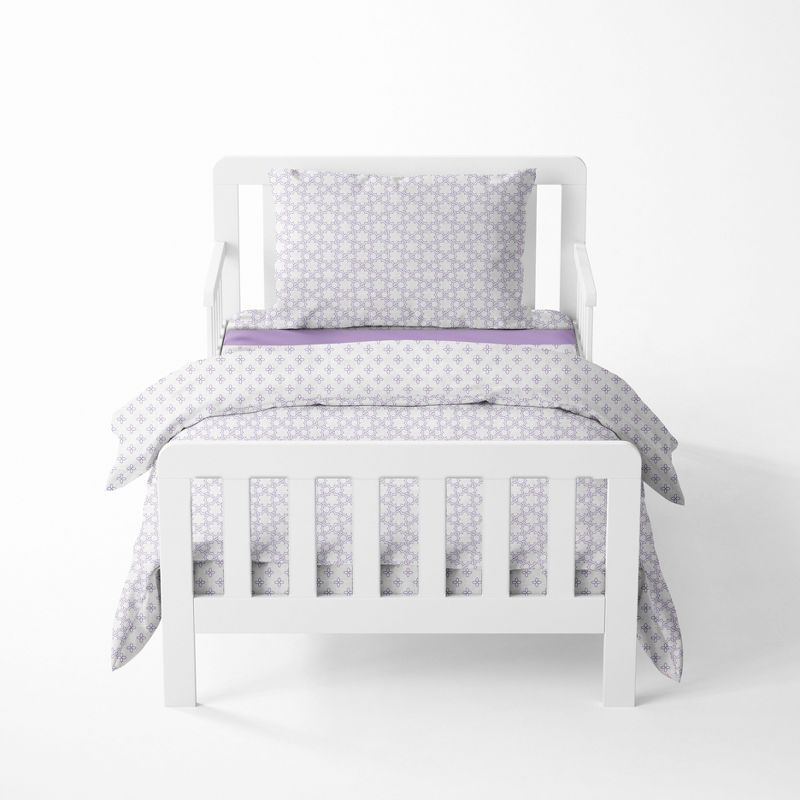 Bacati - Petals/Floral Lilac Girls Muslin 4 pc Toddler Bedding Set, 1 of 9