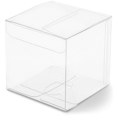 Photo 1 of 50-Pack Clear Candy Treat Box, Transparent Cube Gift Boxes 3" for Wedding Party Favors Baby Shower