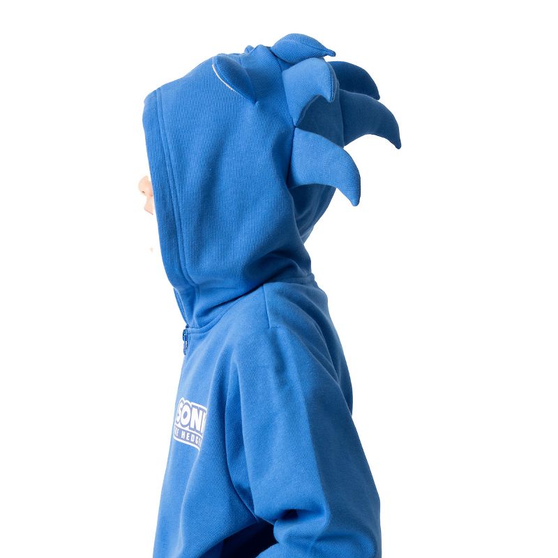 Sonic The Hedgehog Cosplay With Foam Ears Long Sleeve Blue Boy's Zip Up Hooded Sweatshirt, 3 of 6