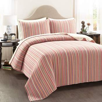 Tracy Stripe Kantha Pick Stitch Yarn Dyed Cotton Woven Quilt/Coverlet Set - Lush Décor