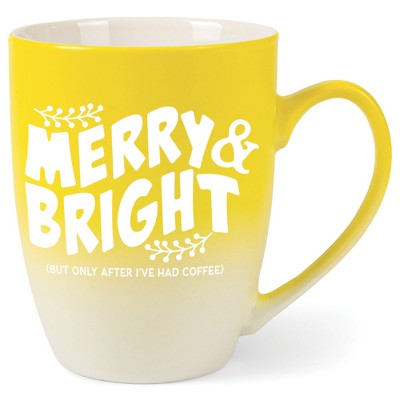 Elanze Designs Merry & Bright But Only After I'Ve Had After Coffee Two Toned Ombre Matte Yellow and White 12 ounce Ceramic Stoneware Coffee Cup Mug