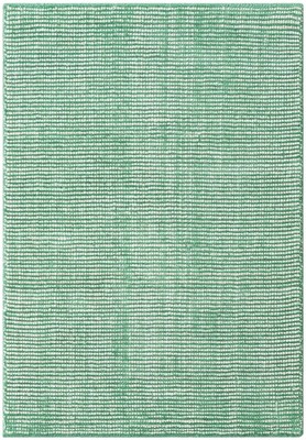 Hand-Knotted Green and Ivory Wool Rectangular Rug
