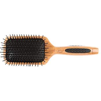 Bass Brushes Style & Detangle Hair Brush Premium Bamboo Handle with Professional Grade Nylon Pin Large Paddle Dark Black Cushion