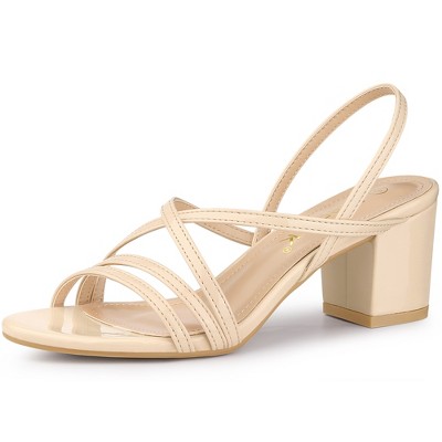 Allegra K Women's Open Toe Strappy Slingback Chunky Heels Slide Sandals