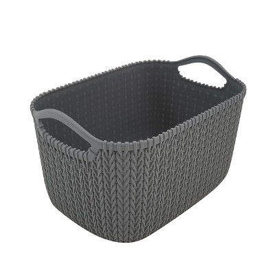 Homz 2211050 9.5 Inch Durable Weave Style Rattan Plastic Gray Versatile Storage Bin Basket Organizer with Handles, Small