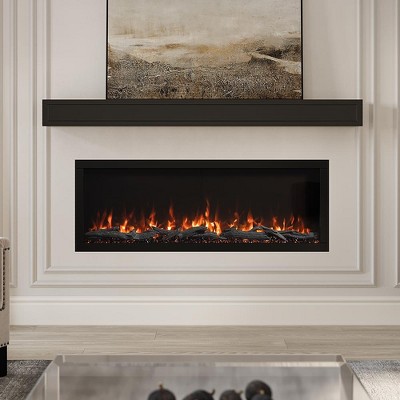 Modern Black 50-Inch Smart Linear Electric Fireplace with LED Flame